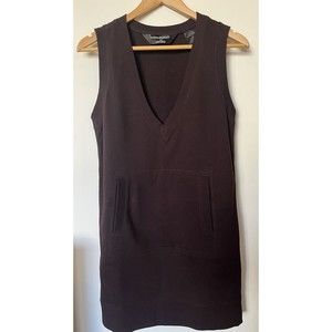 Norma Kamali Brown V Neck Sleeveless Kangaroo Pocket Sweater Dress Size Small